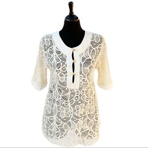 L*SPACE Crochet Lace Cutout Swim Coverup Tunic L